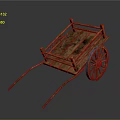 Vintage Wooden Cart With Rustic Frame Metal Spoke Wheels And Weathered Surface