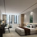 Modern Hotel Guest Room With Large Bed Headboard Wall Art And Window View