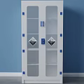 White Double Door Chemical Storage Cabinet With Transparent Glass And Warning Labels