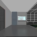 Modern Interior Space With Black Frame White Lines Tunnel Structure And Natural Landscape View
