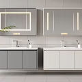 Modern Double Bathroom Vanities With Gray White Cabinets And Backlit Mirrors 3d model