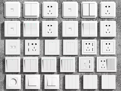 White Switch Panels with Various Types Sockets and Switches Arranged Neatly 3d model