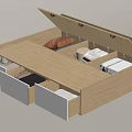 Modern Wooden Storage Bed With Open Compartment And Multiple Drawers For Clothes 3d model
