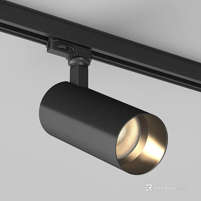 Modern Black Track Mounted Spotlight With Warm Light And Sleek Metallic Design 3d model 