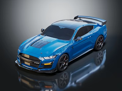 Blue Mustang Sports Car With Rear Spoiler Black Wheels And Sporty Exterior 3d model