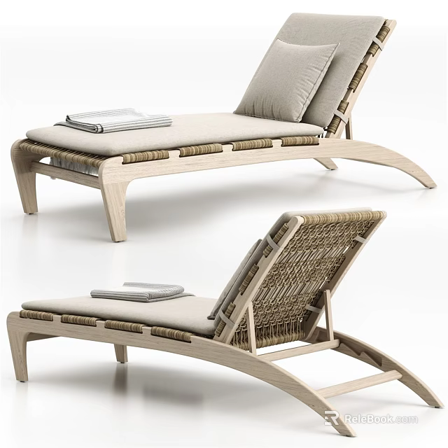 Modern Lounge Chair With Wooden Frame Woven Rattan Seat Cushion And Books On Top 3d model 
