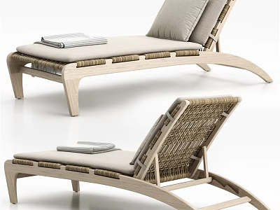 Modern Lounge Chair With Wooden Frame Woven Rattan Seat Cushion And Books On Top 3d model