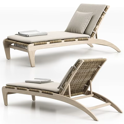Modern Lounge Chair With Wooden Frame Woven Rattan Seat Cushion And Books On Top 3d model
