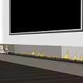 Modern Living Room Fireplace With Built in Design Flames TV Above And Wooden Floor