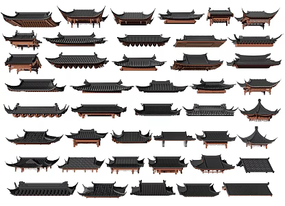 Chinese-style eaves line ancient building eaves flying ridge eaves roof tile door head wall head building roof style traditional building components 3d model