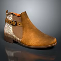 Fashionable Brown Ankle Boots With Metallic Panel Buckle Strap And Low Heel Design