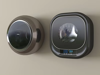 Wall Mounted Washing Machines With Round And Square Modern Design And Digital 3d model