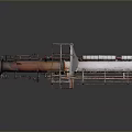 Rusted Industrial Metal Pipe Assembly With Protective Cage Frame And Components