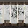 Quiet ancient grille partition bamboo curtain 3d model