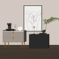 White And Black Modern Nightstands With Drawers Clock Plant And Decorative Items