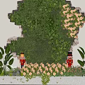 Decorative Green Plant Wall with Step Shaped Structure Pink Flowers and Nutcracker Decorations