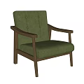 Green Leisure Chair with Button Tufted Backrest Wooden Armrests and Comfortable Cushion