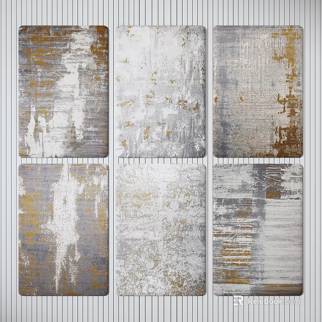 Modern Square Rugs With Gray Gold White Abstract Patterns And Textured Designs 3d model