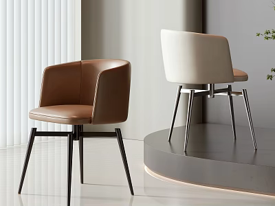 Stylish Brown Leather and Beige Accent Chairs with Metal Legs Modern Interior Design 3d model