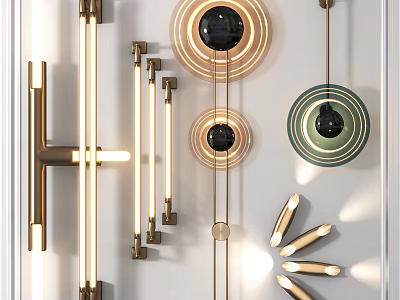 Modern Wall Lamps With Brass Frame Circular And Linear Design For Interior Decor 3d model