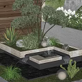 Simple courtyard flower pond water feature 3d model
