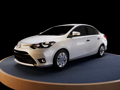 Elegant White Toyota Sedan Showcased On Round Blue Display Platform 3d model