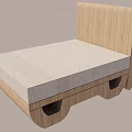 Double Bed with Wooden Headboard and Frame Light Colored Textured Mattress Simple Design