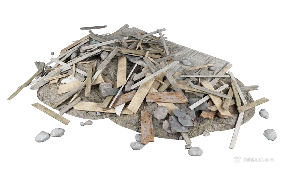 Stacked Piles of Natural Stones and Wooden Planks in Various Sizes for Building Projects 3d model 