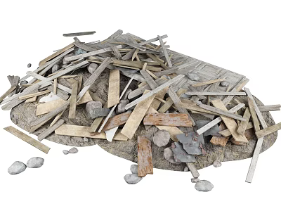 Stacked Piles of Natural Stones and Wooden Planks in Various Sizes for Building Projects 3d model