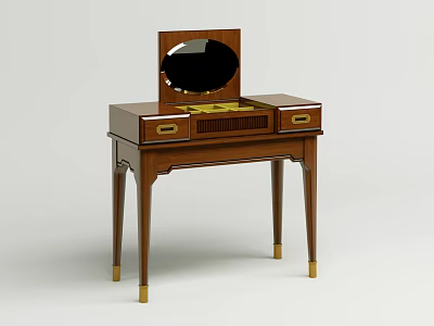 Traditional Wooden Dressing Table With Mirror Drawers And Gold Accent Legs 3d model
