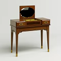 Traditional Wooden Dressing Table With Mirror Drawers And Gold Accent Legs