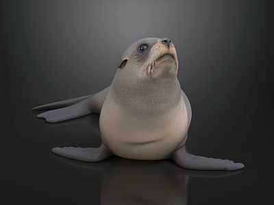 Cute Seal Looking Up With Smooth Gray Coat And Flippers Against Dark Background 3d model