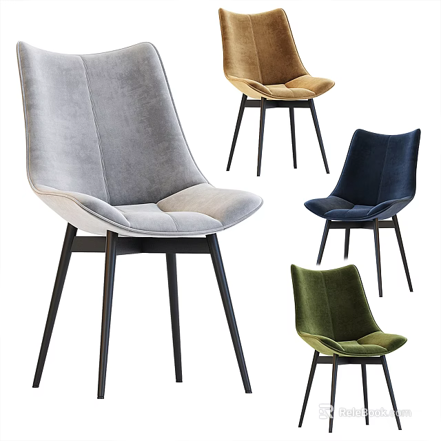 Modern Velvet Lounge Chairs in Gray Brown Navy Green with Sleek Black Metal Legs 3d model 
