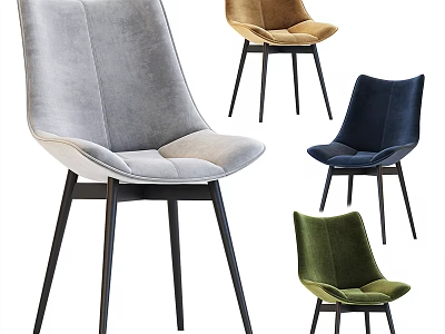 Modern Velvet Lounge Chairs in Gray Brown Navy Green with Sleek Black Metal Legs 3d model
