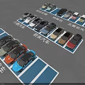Colorful Xiaomi Future Electric Vehicles Parked in Blue Parking Areas with Various Models