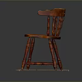 Wooden Chair With Carved Legs Curved Backrest And Armrest On Tile Base