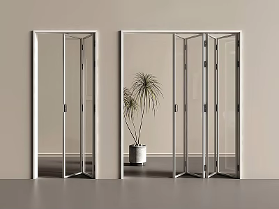 Glass Folding Doors With White Frames In Modern Interior Home Room With Plant 3d model