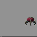 Ornate Red Spherical Video Game Character With Metallic Mechanical Legs And Blue Glow