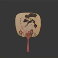Traditional Square Fan Artwork Featuring Woman in Elegant Traditional Attire and Hair Ornaments