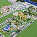 Park Landscape With Winding Paths Circular Structure Water Features And Lush Greenery 3d model