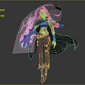 Fantasy Character With Purple Hair Pink Creature Energy And Black Cloak Tattoos