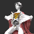 Game Movie Character Short Hair Flower Decoration White Tattered Clothing Red Cape Mechanical Chest Structure