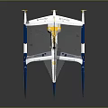 Innovative Blue And White Sailing Water Vessel With Graphic Sail And Multi Hull Design