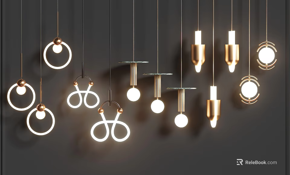 Modern Pendant Lights With Unique Geometric Shapes And Warm LED Lighting For Interior Decor 3d model 