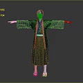 Man In Traditional Black And Blue Robe With Arms Outstretched Against Neutral Gray Background