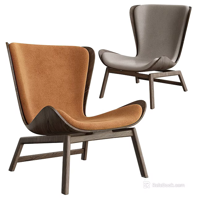 Modern Leisure Chair Design With Orange Fabric Gray Leather Upholstery And Wooden Frame 3d model 