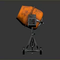 Orange Industrial Concrete Mixer With Wheeled Stand Open Drum And Control Panel
