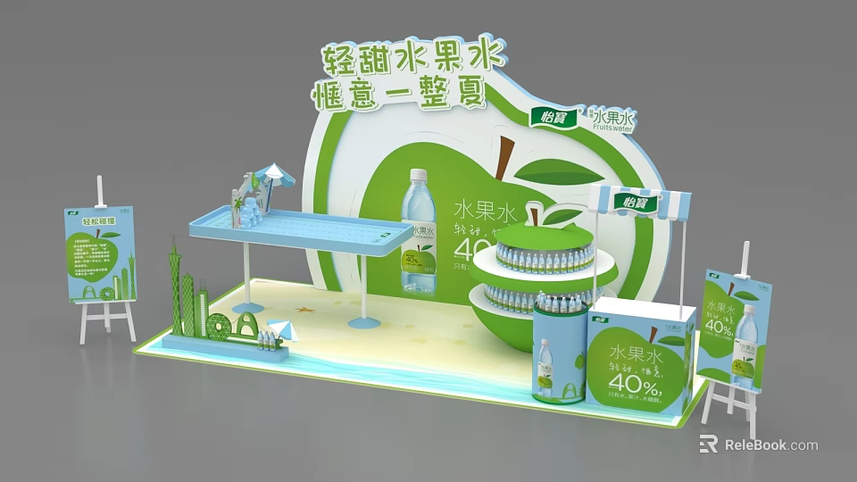 Light Sweet Fruit Water Exhibition Booth With Comfortable Summer Promotional Elements And 40% Content 3d model 