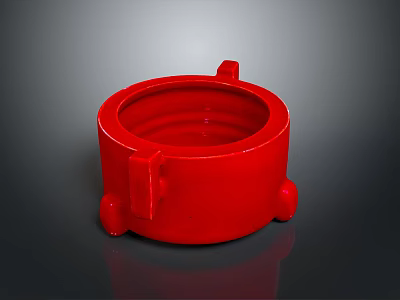 Sculpted Red Circular Mechanical Component With Protruding Parts And Smooth Glossy Surface 3d model