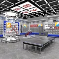 Modern Mall Shoe Store With Blue Facade Shelves And Shoe Displays